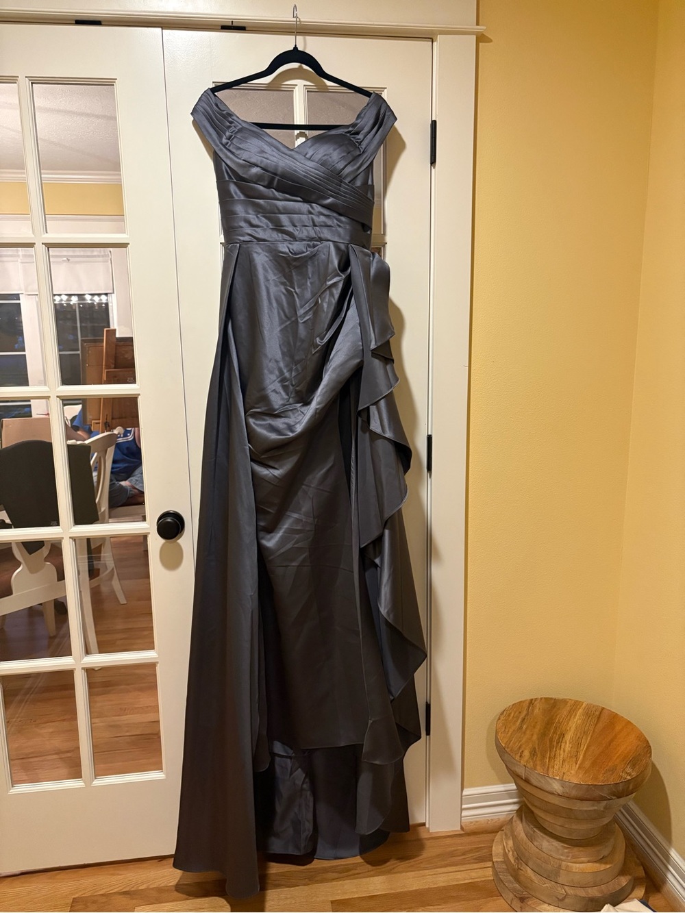 Elegant Off-Shoulder Gray Evening Gown